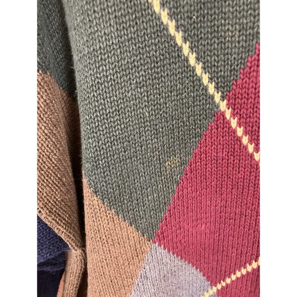 Vintage 90s Nautica Green Blue Mens L Argyle Knit Grandpacore Preppy Sweater - Picture 4 of 8